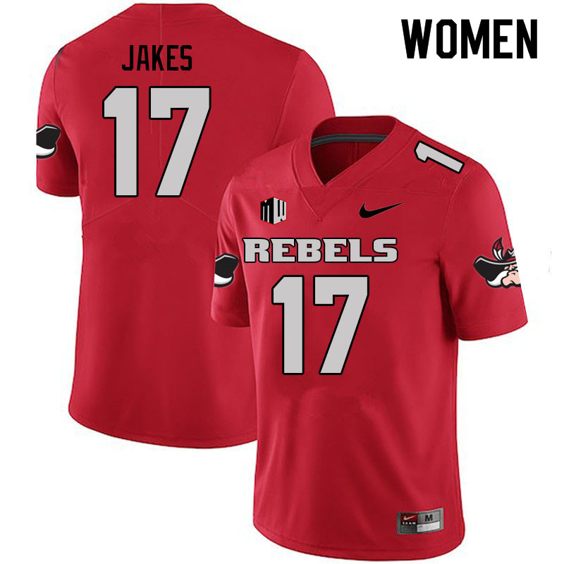 Women #17 Jordan Jakes UNLV Rebels College Football Jerseys Sale-Scarlet - Click Image to Close